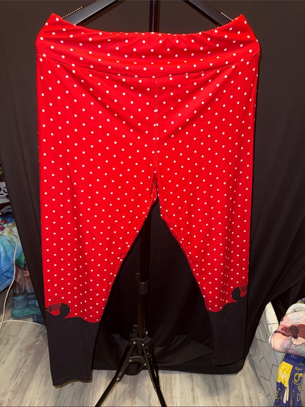 Red Polka Dot Leggings with Black Hem Disney Minnie Mouse